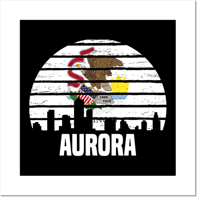 Aurora Illinois IL Group City Silhouette Flag Gift Wall Art by jkshirts